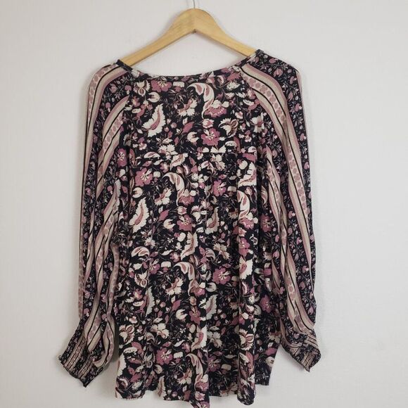 Cato Women's Top Paisley Floral 2X Pink Black Boho Flowy Knit Smocked Romantic - Picture 8 of 10